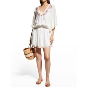Trina Turk Del Ray Embroidered Smocked Tunic Coverup Dress Women's Sz S Modal
